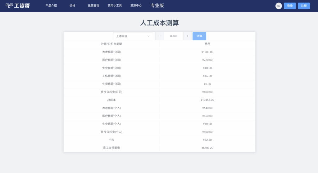 人工成本测算工具