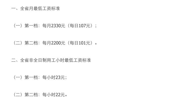 2025年四川省最低工资标准